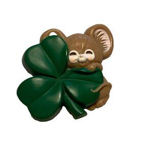 Hallmark Shamrock Mouse Pin Brooch Vintage Collectible Gold-Tone Backing 1983